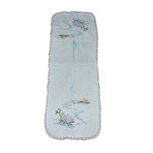 Hand-Embroidered Runner Bird Floral Vintage Lace Trim Intricate Cottage core
